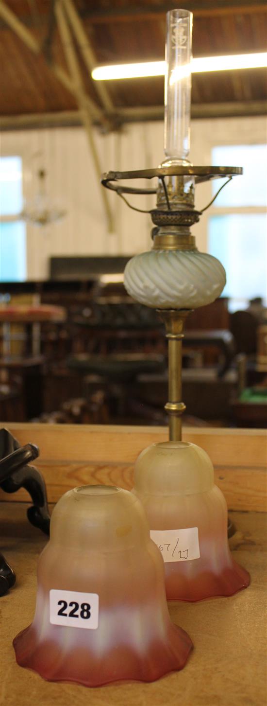 Oil lamp & pair of glass shades